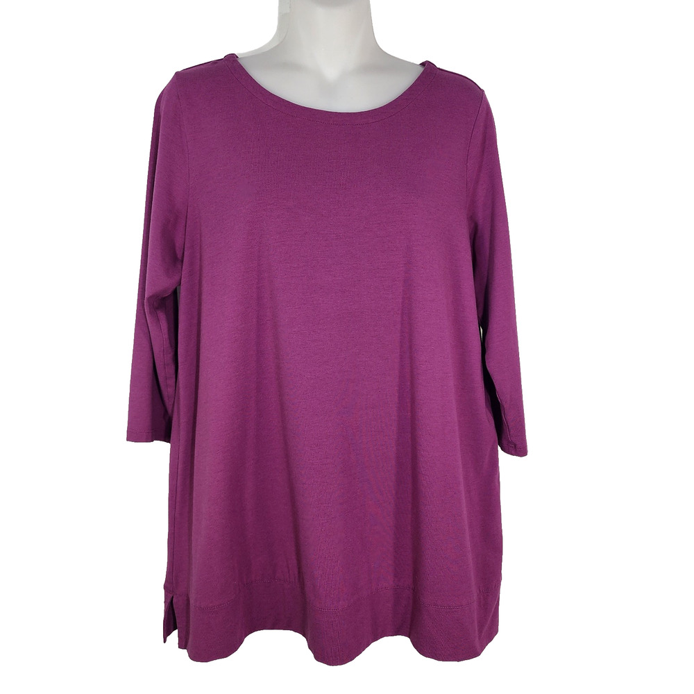 J. Jill Top Women's Tunic Petite Small Luxe Supima Crew Neck 3/4 Sleeve Purple
